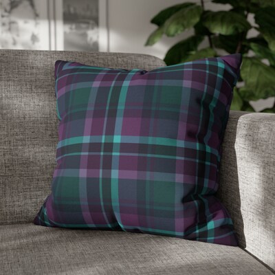 Northern Lights Plaid Square Pillow CASE ONLY, 4 sizes available, Purple Plaid throw pillow, Farmhouse Country Decor, Modern Holiday Decor - image1